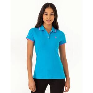 U.S. Polo Assn. Women's Tipped Solid Polo Shirt - Color Downtown Blue‎ - Size M